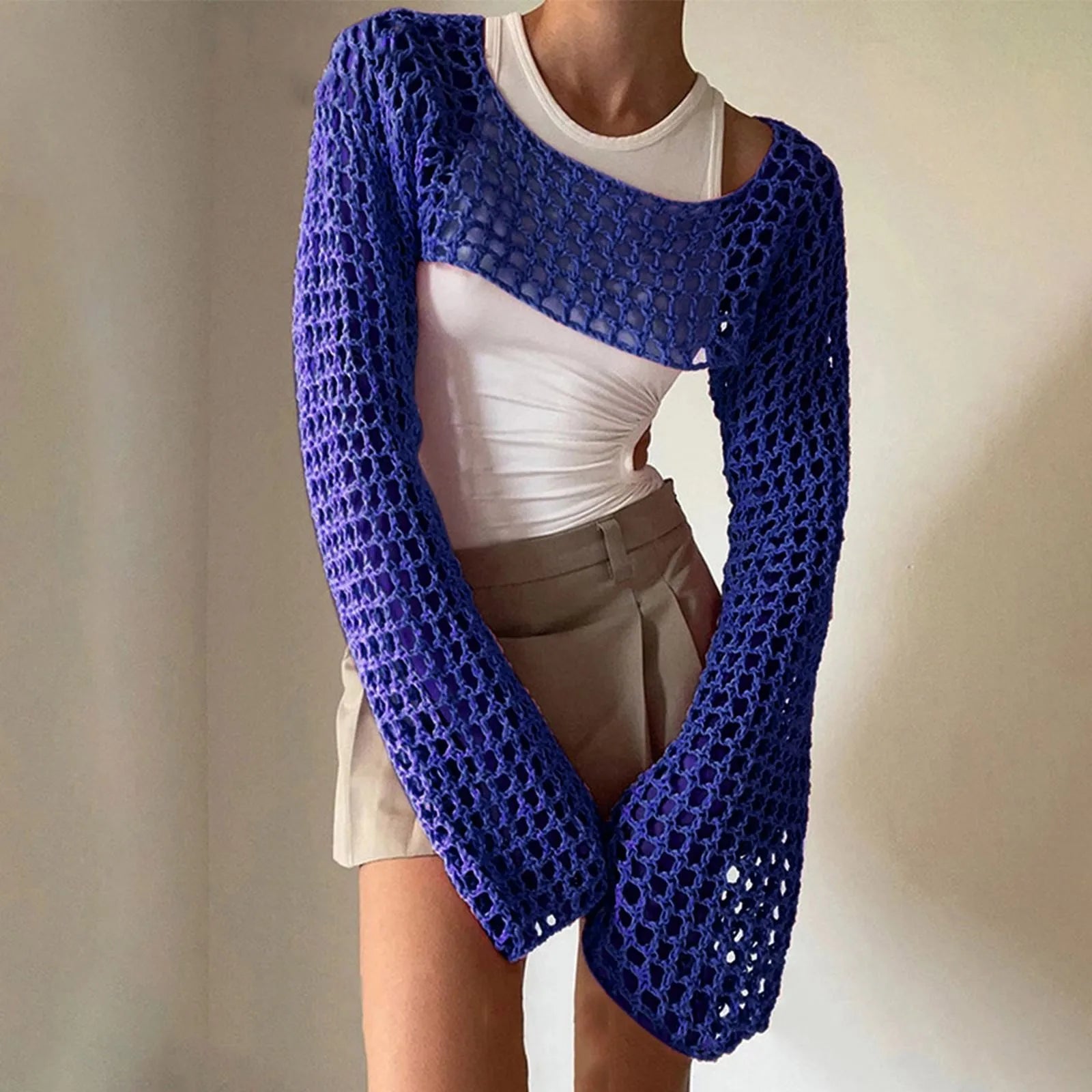 Women Bikini Set Sexy Side Tie Thong Swimsuit WomenS Sexy European And Cutout Knitwear Solid Color Crew Neck