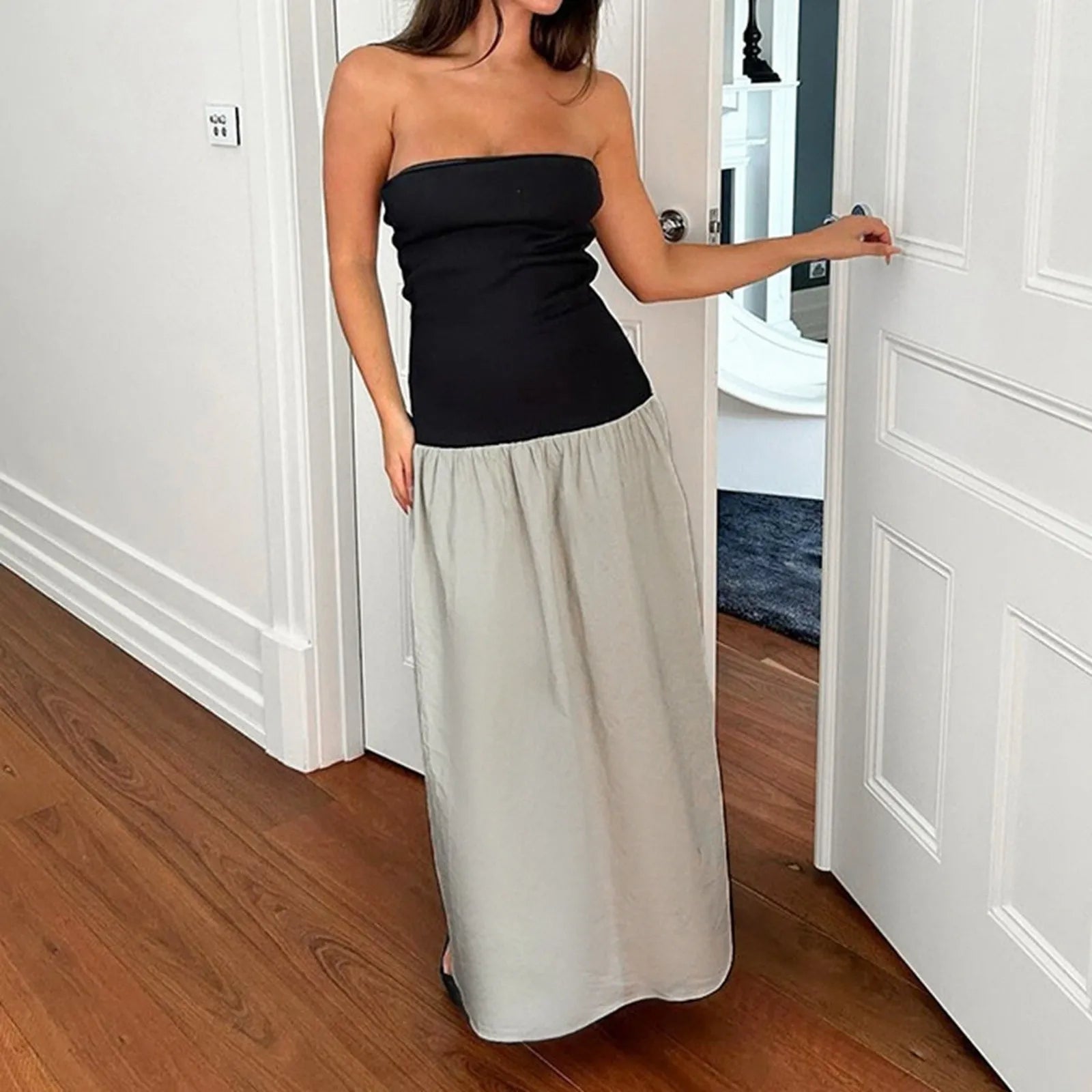 Summer Sundresses For Women Womens Strapless Maxi Dress Summer Sleeveless Tube Top Long Sleeve Maxi Dresses For Women Floral