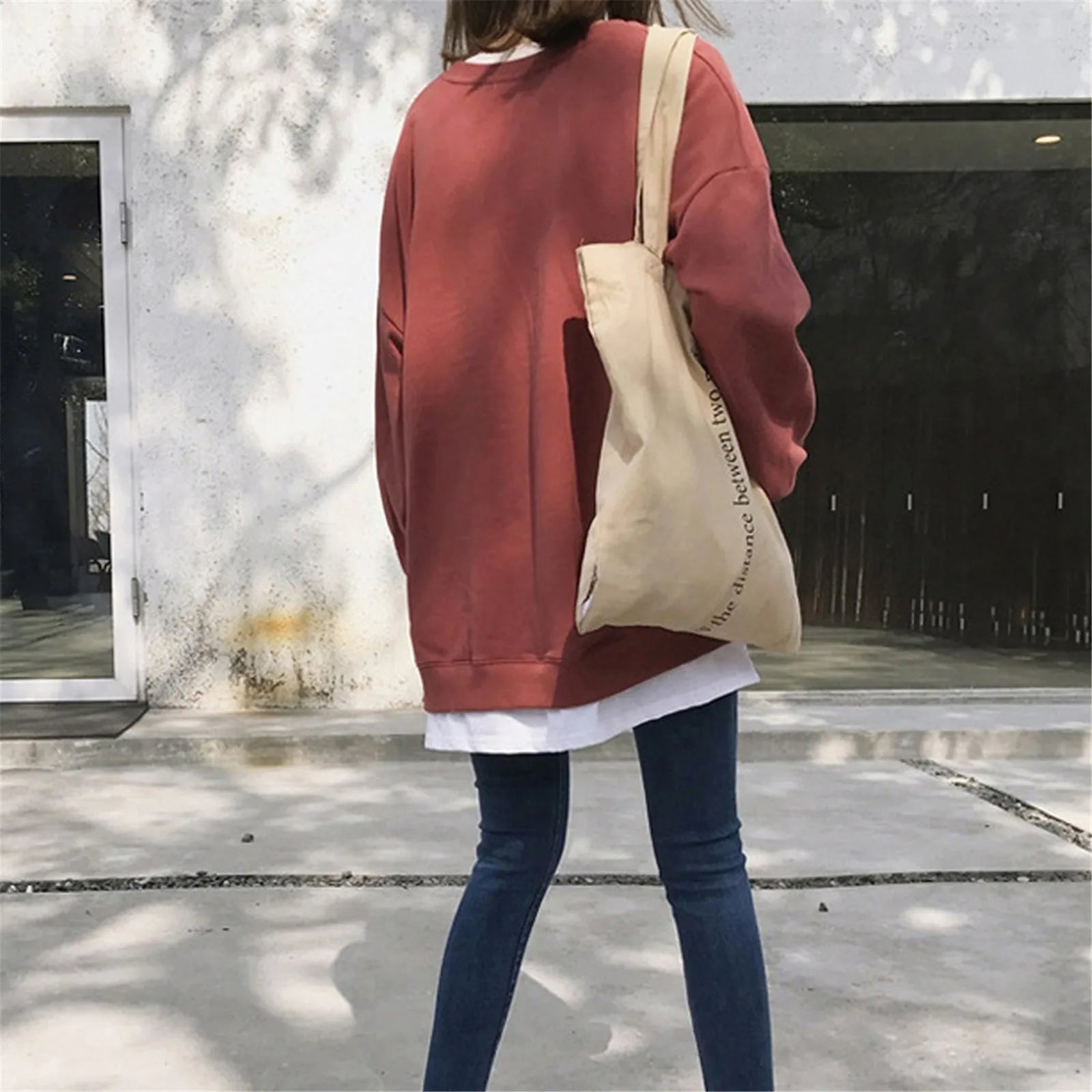 High Street Student Y2k Clothing Long Sleeve Solid Color Sweatshirts Round Neck Vintage New Top Fake Two Items Loose Streetwear